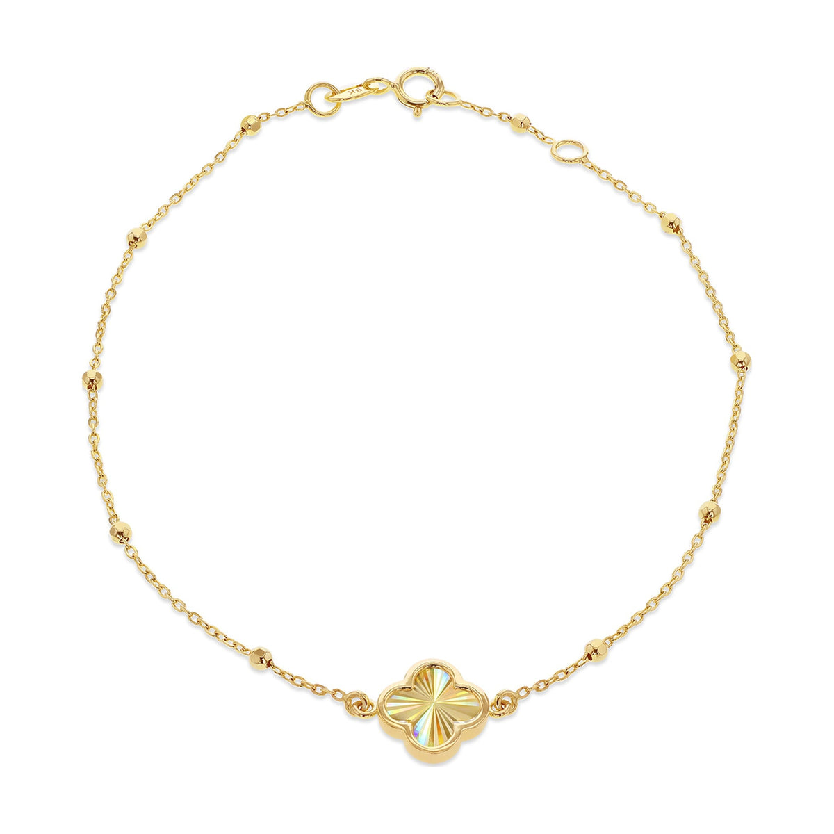 9ct Yellow Gold Diamond Cut Clover and Bead Bracelet