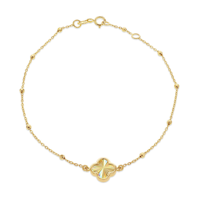 9ct Yellow Gold Diamond Cut Clover and Bead Bracelet
