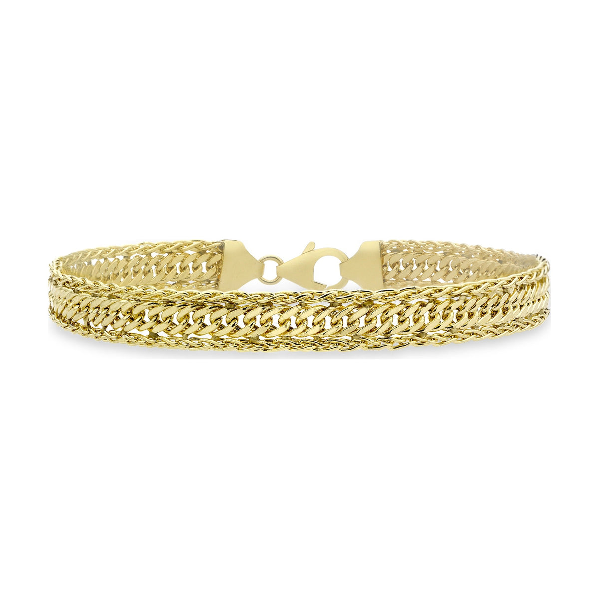 9ct Yellow Gold Diamond Cut Double Curb Bracelet — 7mm