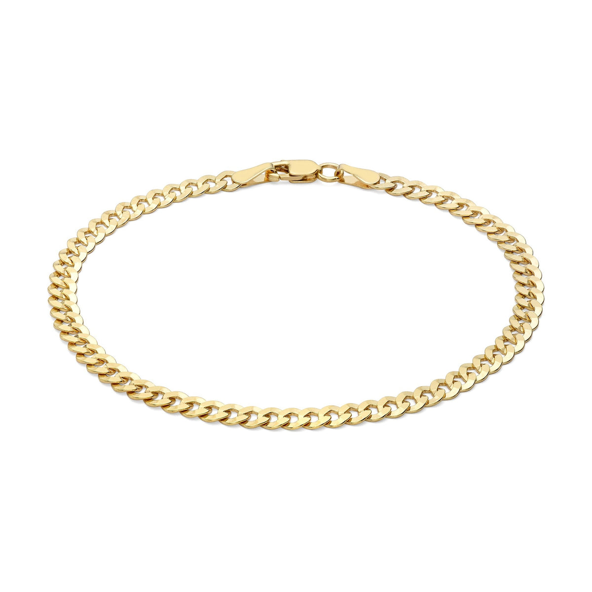 9ct Yellow Gold Diamond Cut Flat Curb Bracelet — 4.1mm
