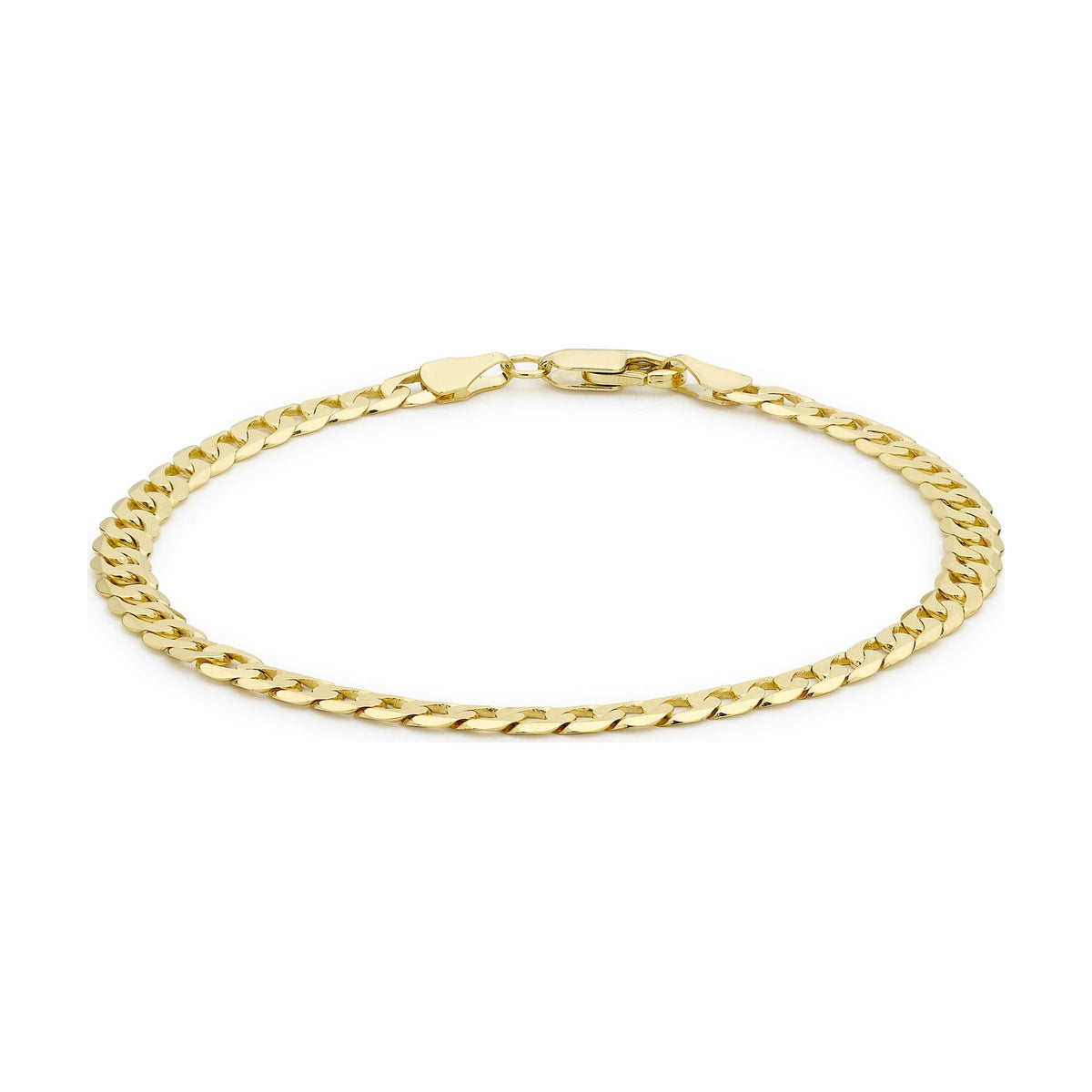 9ct Yellow Gold Diamond Cut Flat Curb Bracelet — 4mm