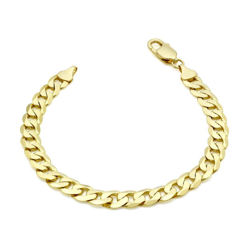 9ct Yellow Gold Diamond Cut Flat Curb Bracelet — 7mm