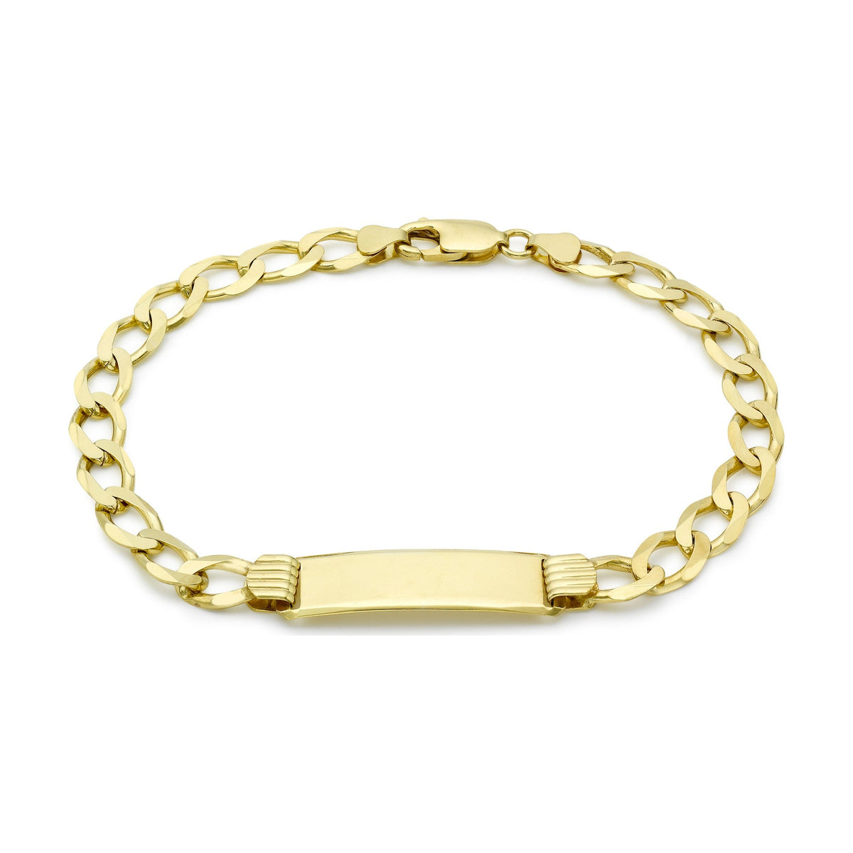 9ct Yellow Gold Diamond Cut Flat Curb ID Bracelet — 6.4mm