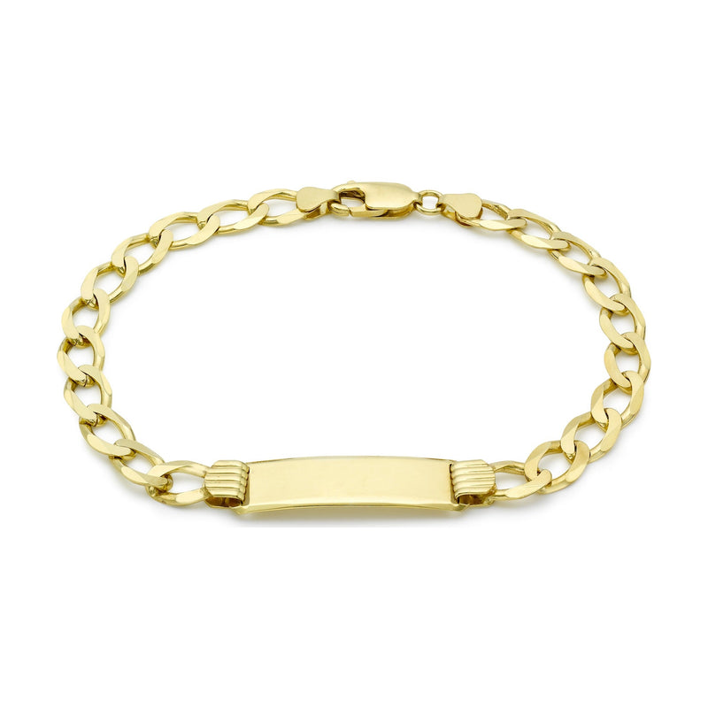 9ct Yellow Gold Diamond Cut Flat Curb ID Bracelet — 6.4mm