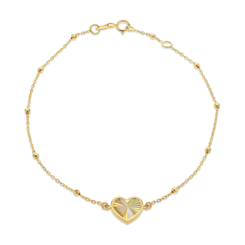 9ct Yellow Gold Diamond Cut Heart and Bead Bracelet