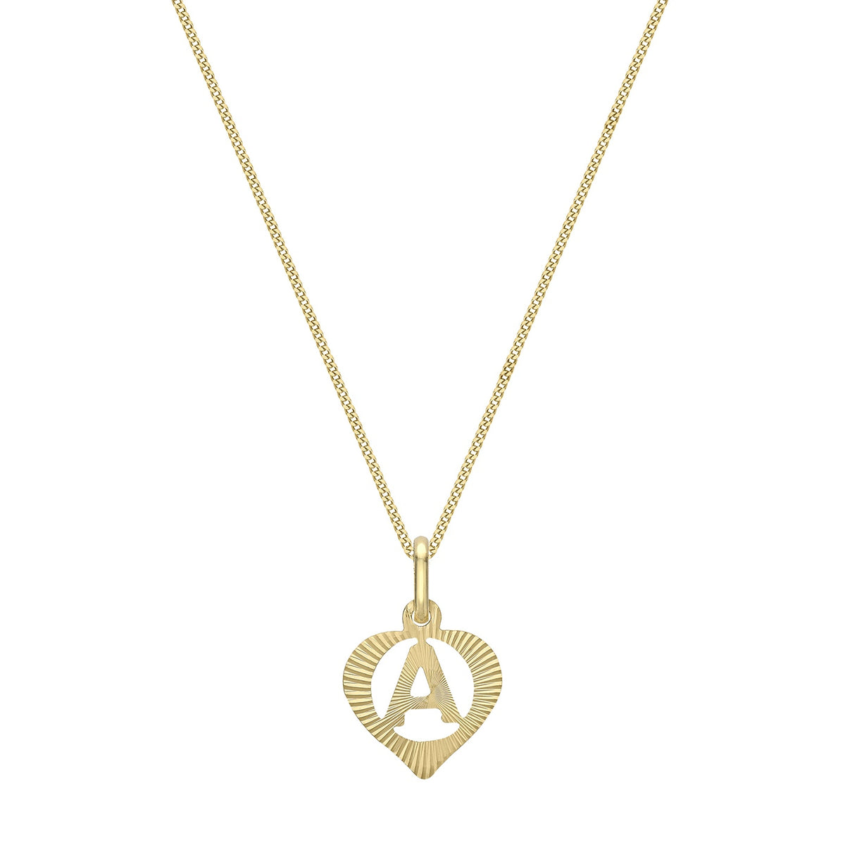 9ct Yellow Gold Diamond Cut Heart Initial A Pendant