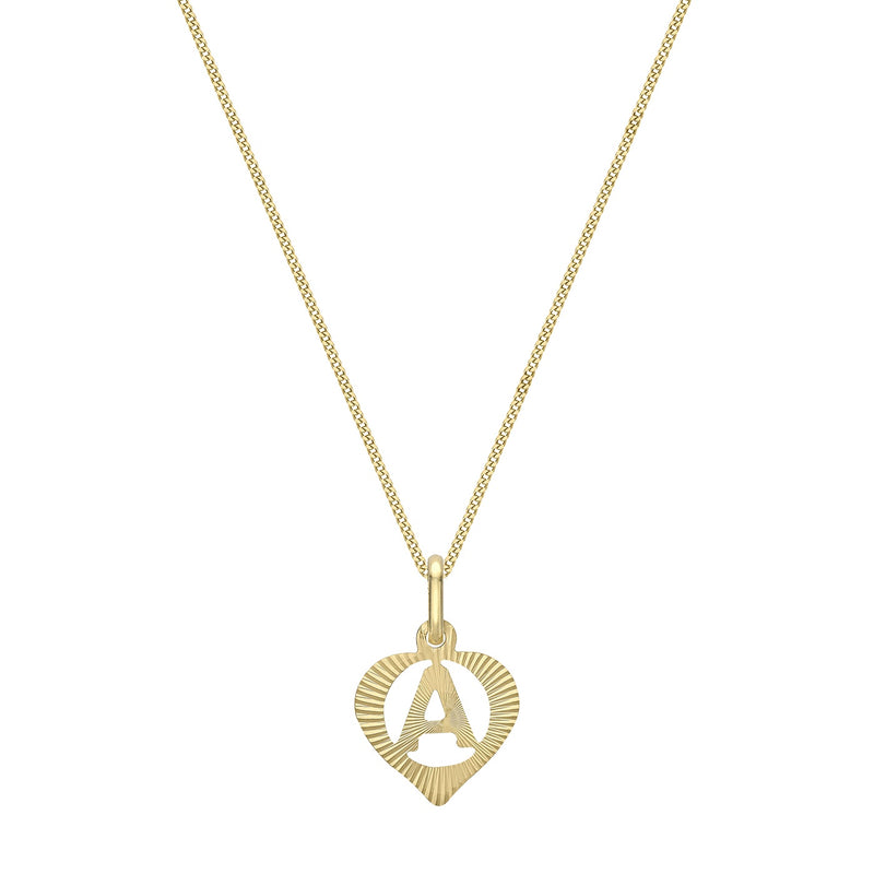 9ct Yellow Gold Diamond Cut Heart Initial A Pendant