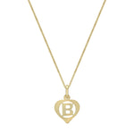 9ct Yellow Gold Diamond Cut Heart Initial B Pendant