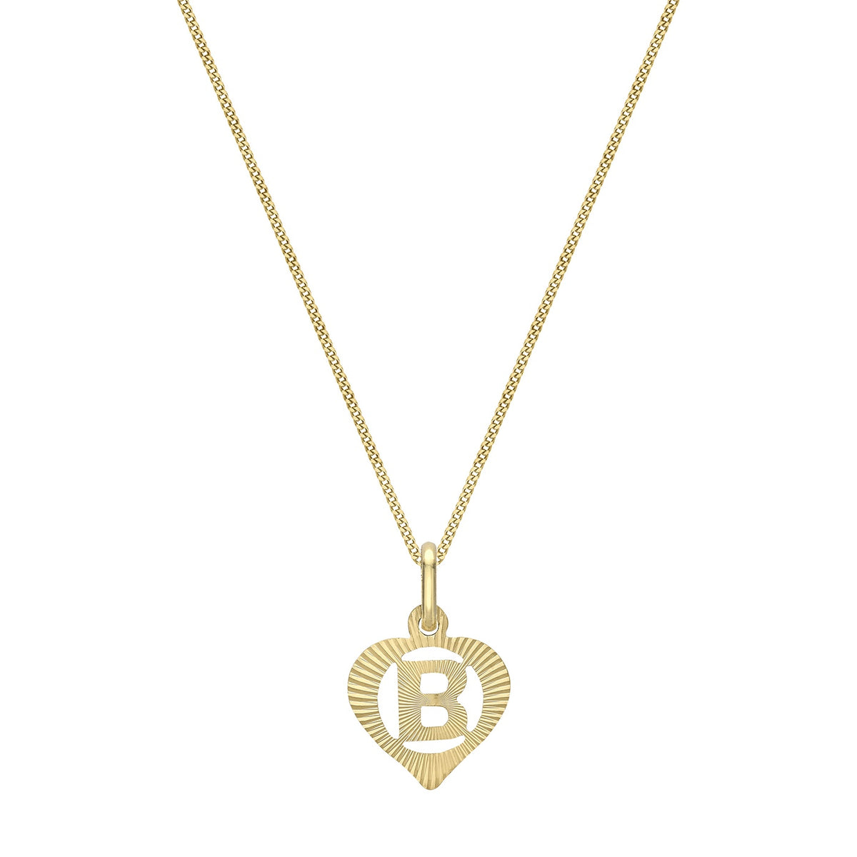 9ct Yellow Gold Diamond Cut Heart Initial B Pendant