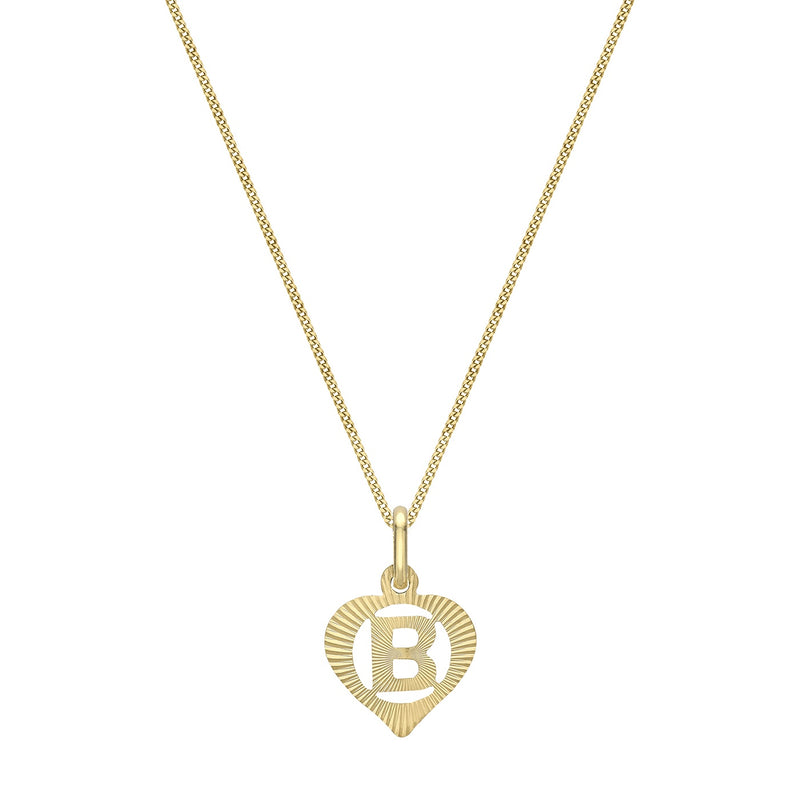 9ct Yellow Gold Diamond Cut Heart Initial B Pendant