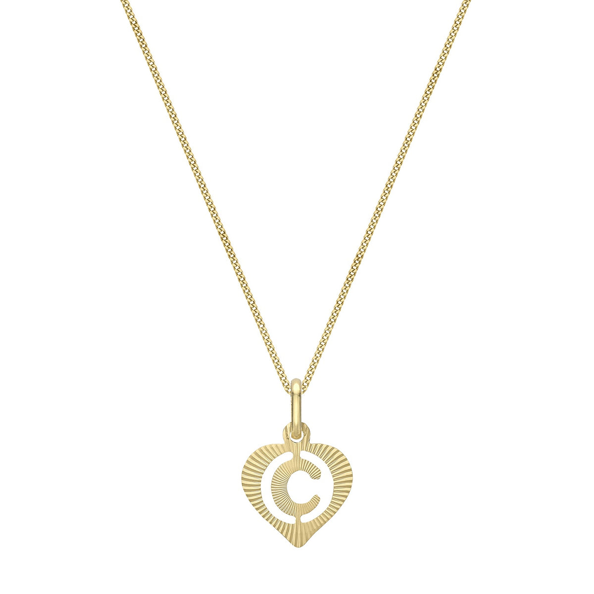 9ct Yellow Gold Diamond Cut Heart Initial C Pendant