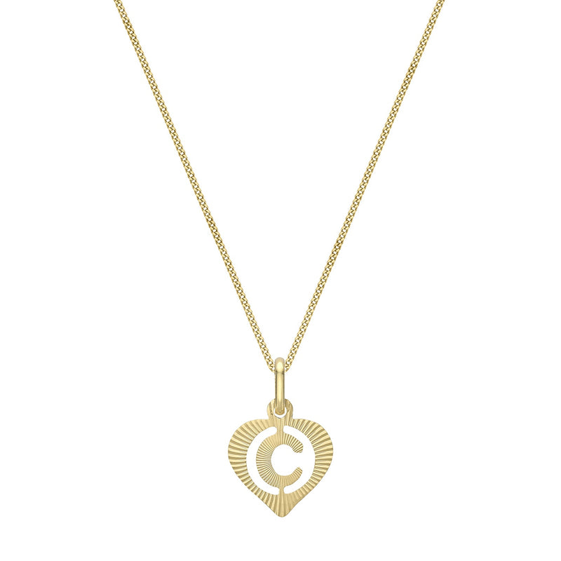 9ct Yellow Gold Diamond Cut Heart Initial C Pendant