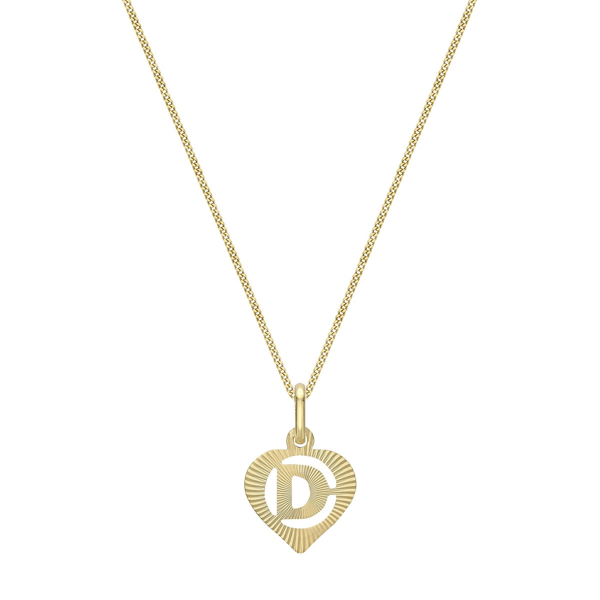 9ct Yellow Gold Diamond Cut Heart Initial D Pendant