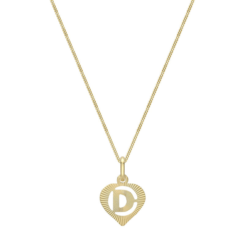 9ct Yellow Gold Diamond Cut Heart Initial D Pendant