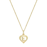 9ct Yellow Gold Diamond Cut Heart Initial E Pendant