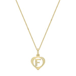 9ct Yellow Gold Diamond Cut Heart Initial F Pendant