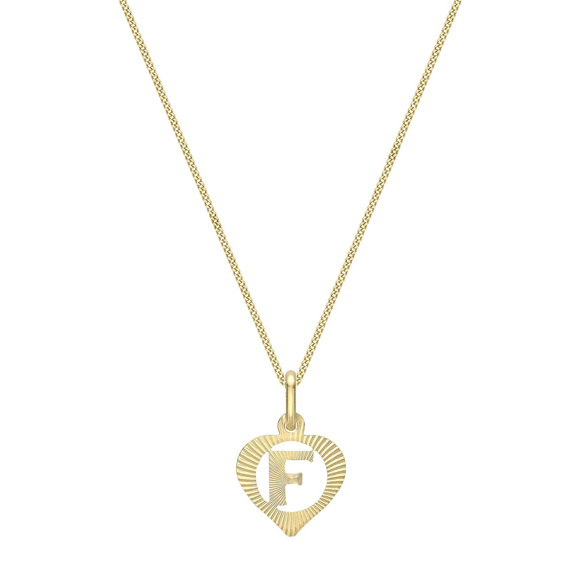 9ct Yellow Gold Diamond Cut Heart Initial F Pendant