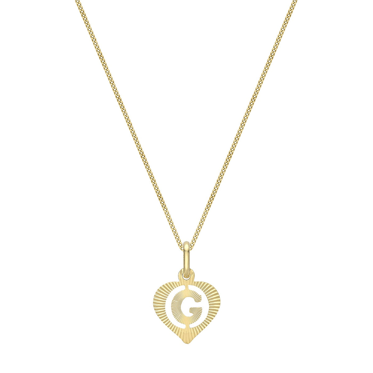 9ct Yellow Gold Diamond Cut Heart Initial G Pendant