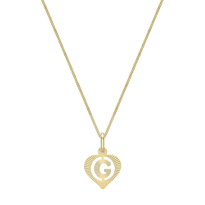 9ct Yellow Gold Diamond Cut Heart Initial G Pendant