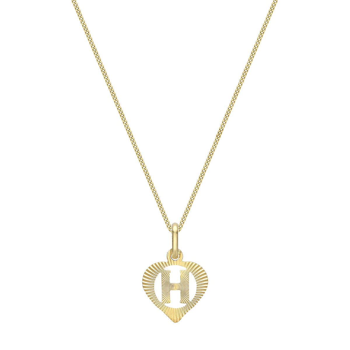 9ct Yellow Gold Diamond Cut Heart Initial H Pendant
