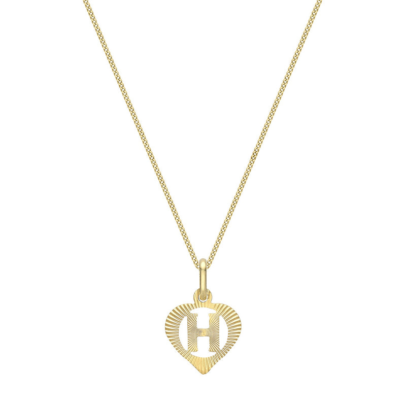 9ct Yellow Gold Diamond Cut Heart Initial H Pendant