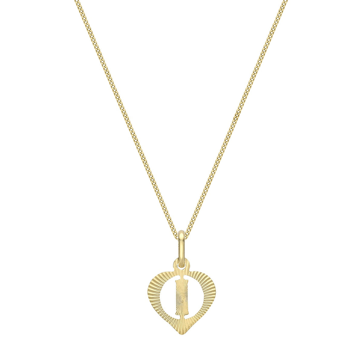 9ct Yellow Gold Diamond Cut Heart Initial I Pendant