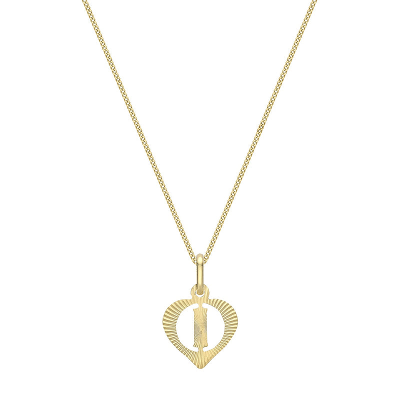 9ct Yellow Gold Diamond Cut Heart Initial I Pendant