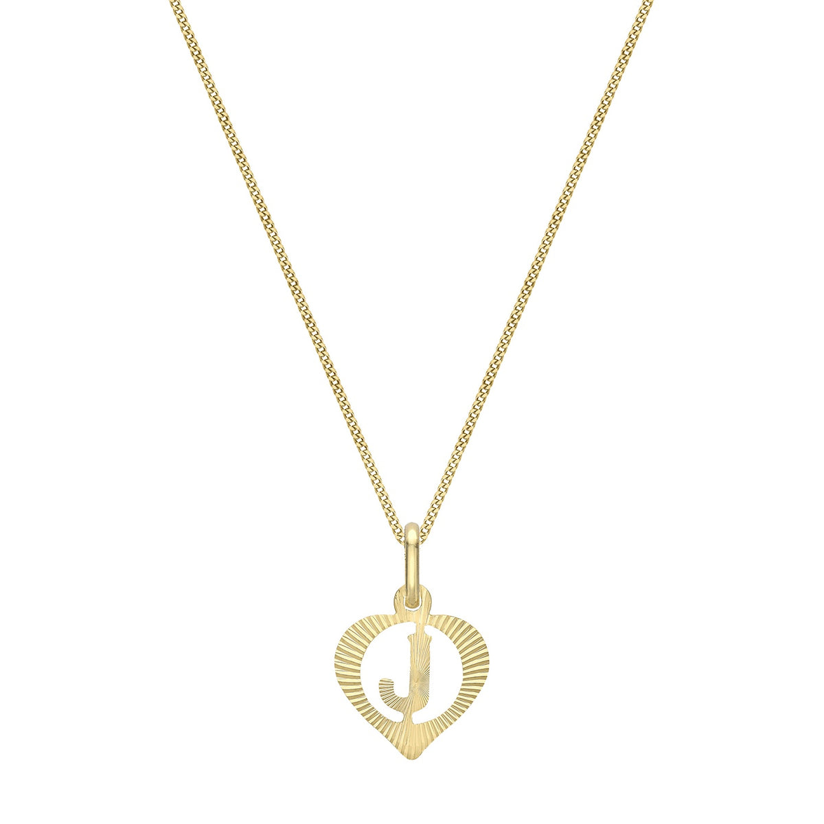 9ct Yellow Gold Diamond Cut Heart Initial J Pendant