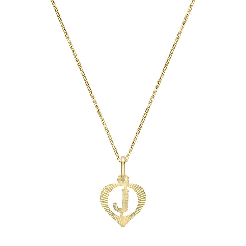 9ct Yellow Gold Diamond Cut Heart Initial J Pendant
