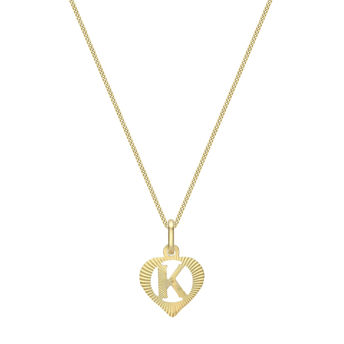 9ct Yellow Gold Diamond Cut Heart Initial K Pendant