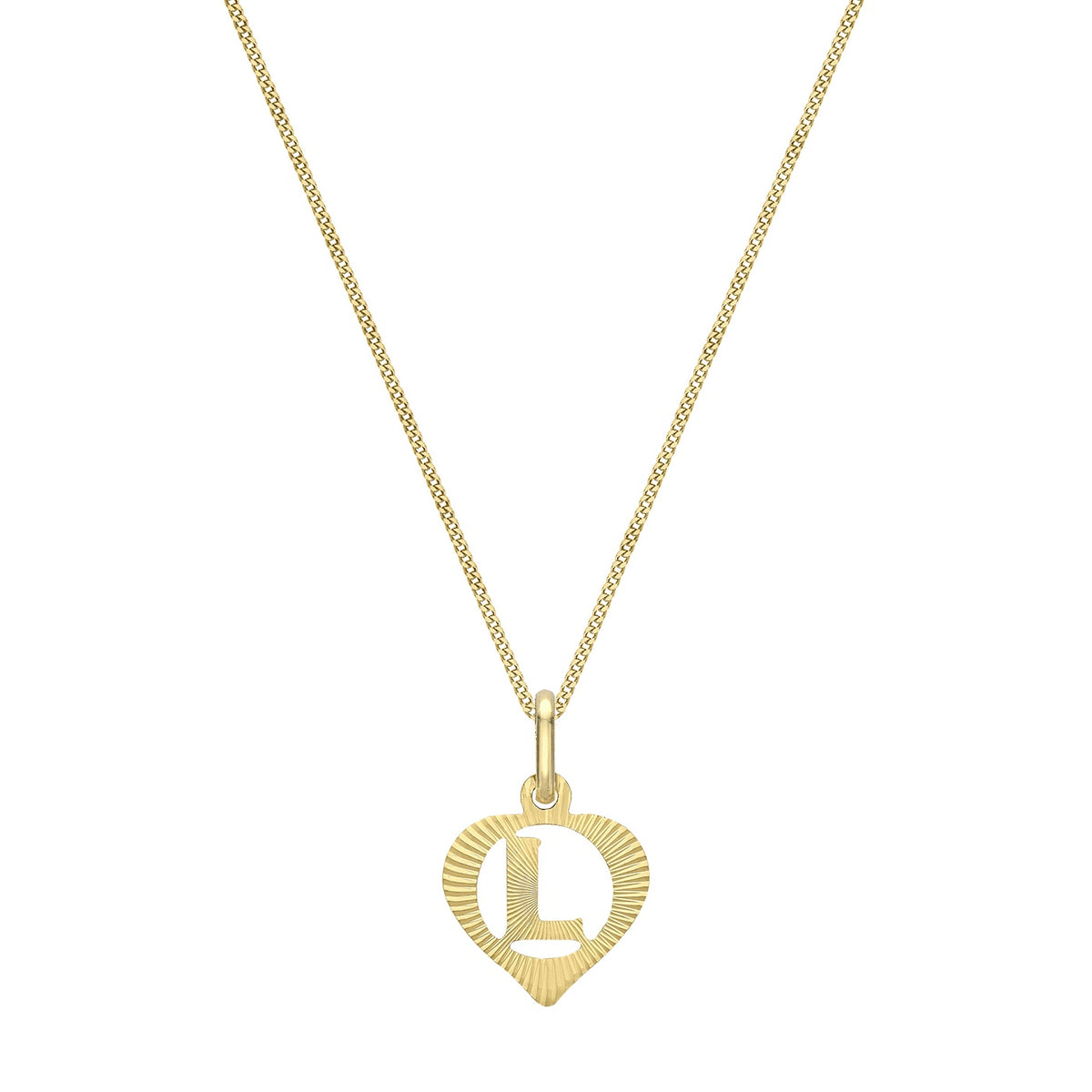 9ct Yellow Gold Diamond Cut Heart Initial L Pendant