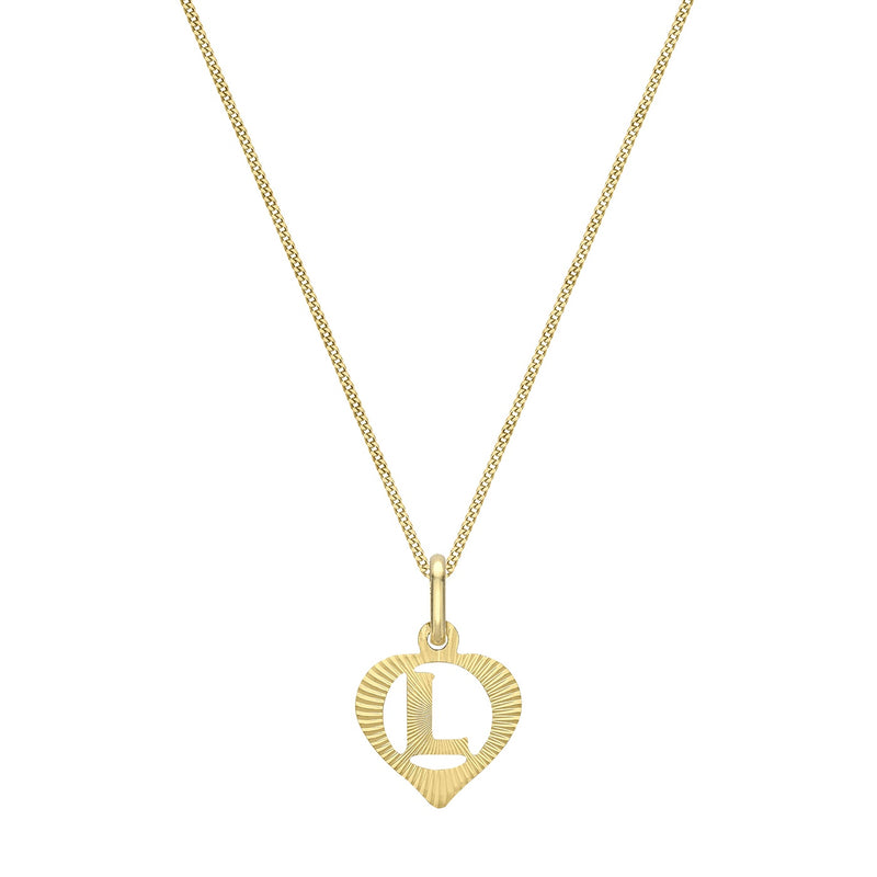 9ct Yellow Gold Diamond Cut Heart Initial L Pendant