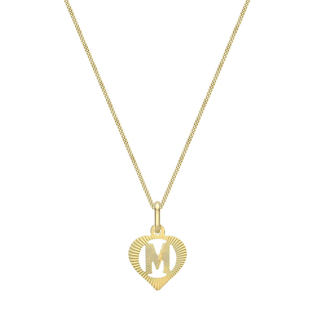 9ct Yellow Gold Diamond Cut Heart Initial M Pendant