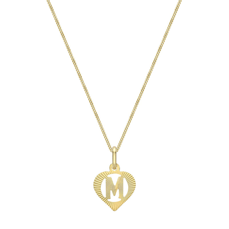 9ct Yellow Gold Diamond Cut Heart Initial M Pendant