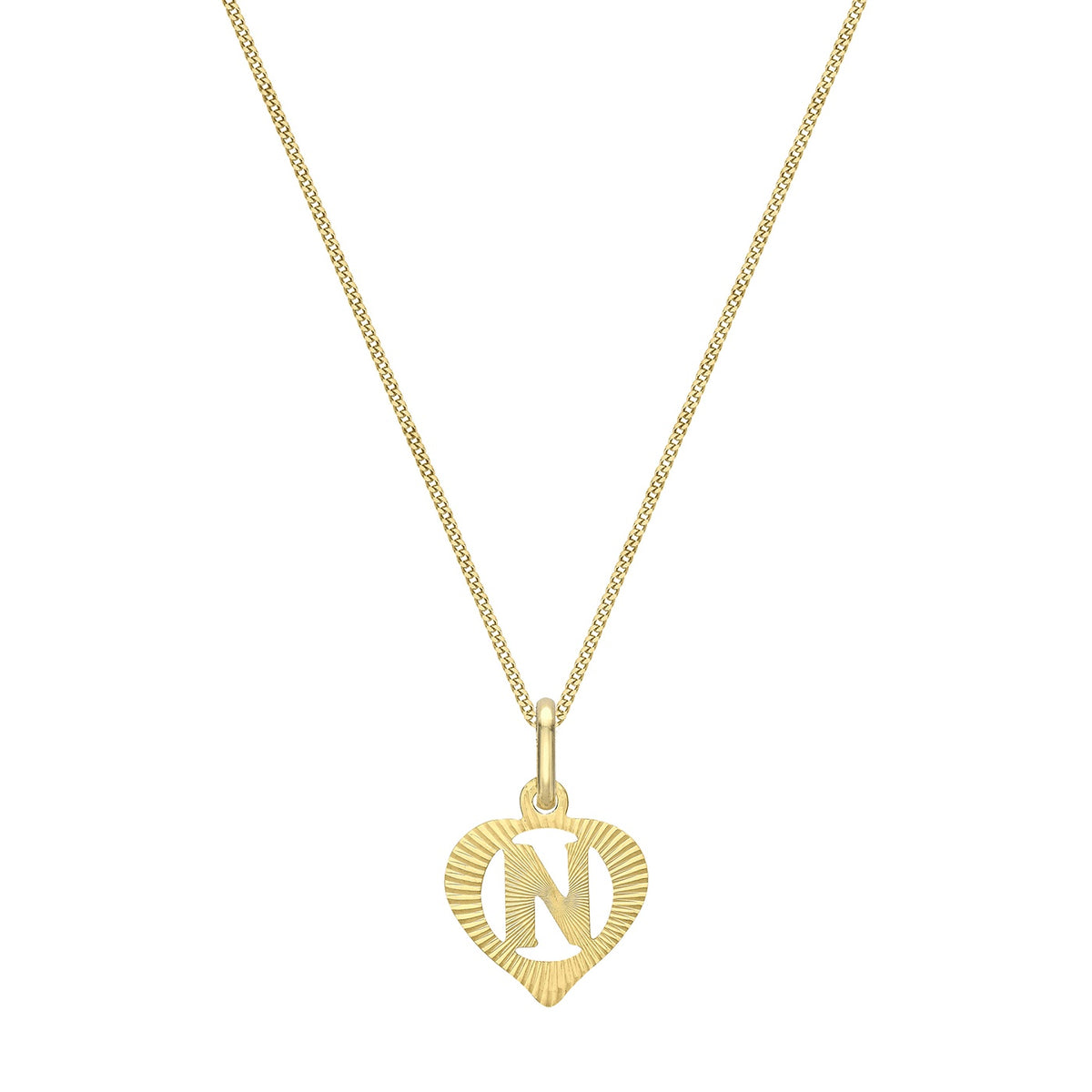 9ct Yellow Gold Diamond Cut Heart Initial N Pendant