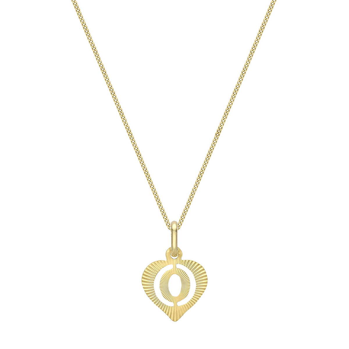 9ct Yellow Gold Diamond Cut Heart Initial O Pendant