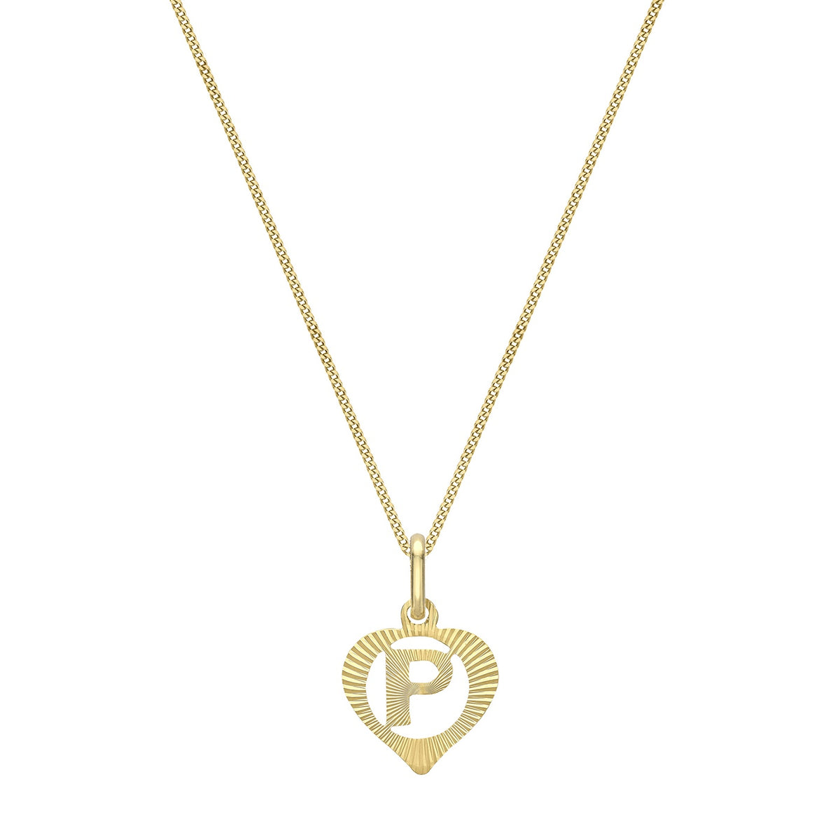 9ct Yellow Gold Diamond Cut Heart Initial P Pendant