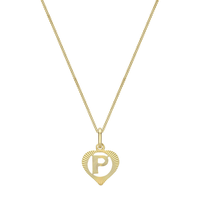 9ct Yellow Gold Diamond Cut Heart Initial P Pendant