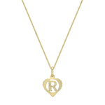 9ct Yellow Gold Diamond Cut Heart Initial R Pendant