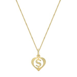9ct Yellow Gold Diamond Cut Heart Initial S Pendant