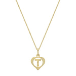 9ct Yellow Gold Diamond Cut Heart Initial T Pendant