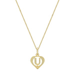 9ct Yellow Gold Diamond Cut Heart Initial U Pendant