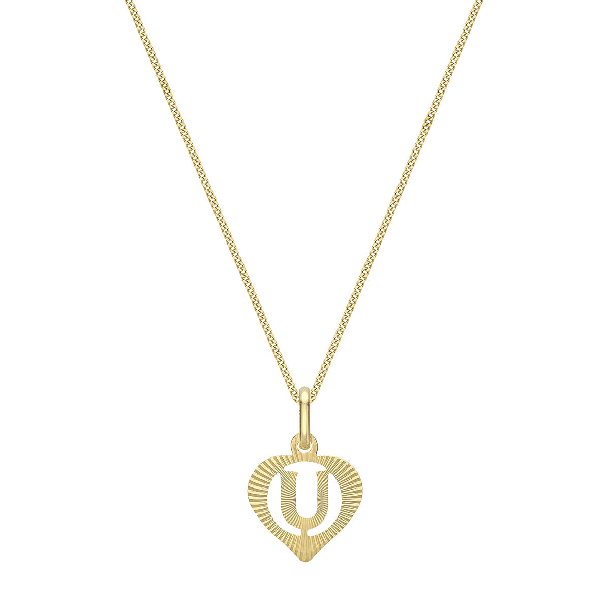 9ct Yellow Gold Diamond Cut Heart Initial U Pendant