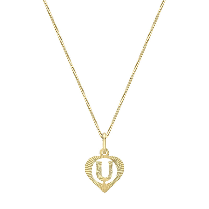9ct Yellow Gold Diamond Cut Heart Initial U Pendant