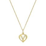 9ct Yellow Gold Diamond Cut Heart Initial V Pendant