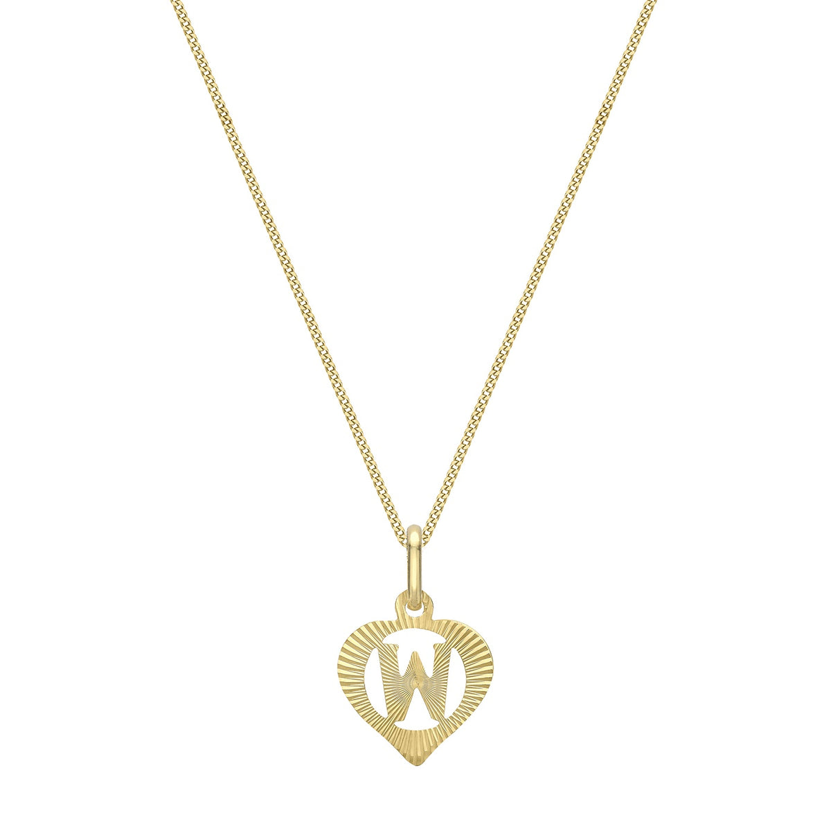 9ct Yellow Gold Diamond Cut Heart Initial W Pendant