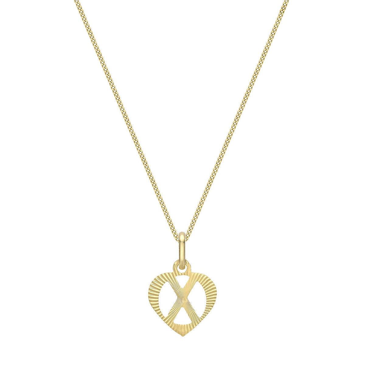 9ct Yellow Gold Diamond Cut Heart Initial X Pendant