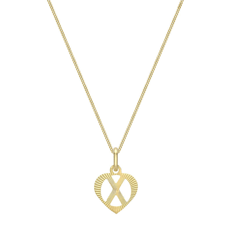 9ct Yellow Gold Diamond Cut Heart Initial X Pendant