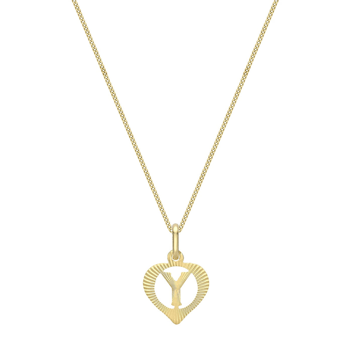 9ct Yellow Gold Diamond Cut Heart Initial Y Pendant