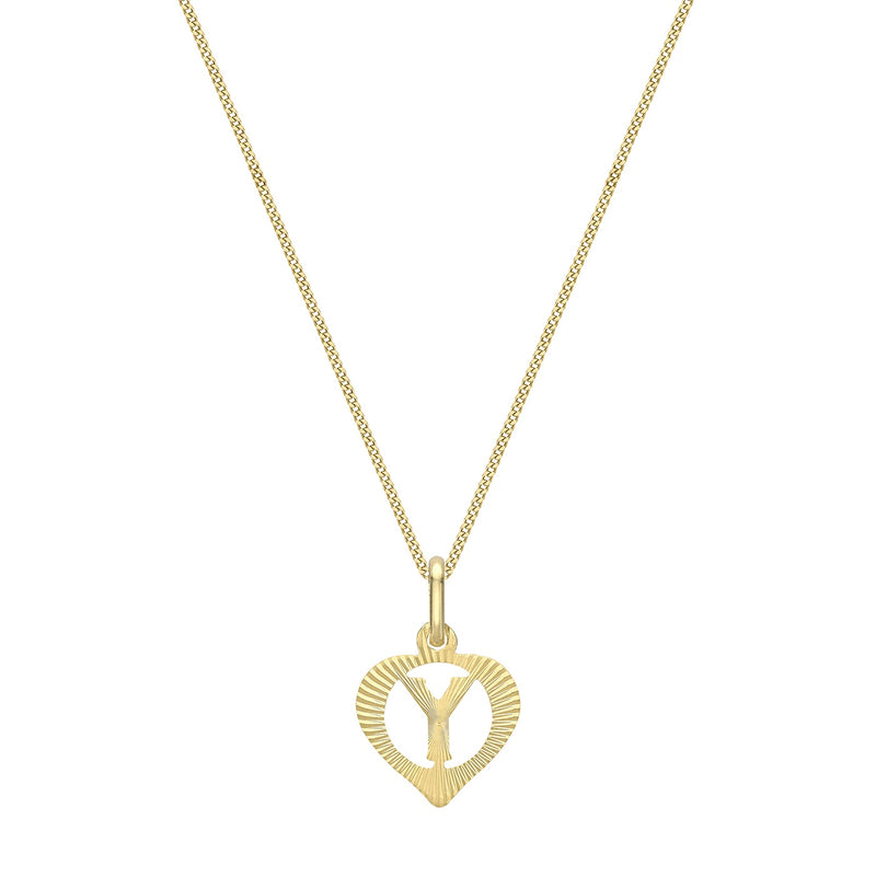 9ct Yellow Gold Diamond Cut Heart Initial Y Pendant